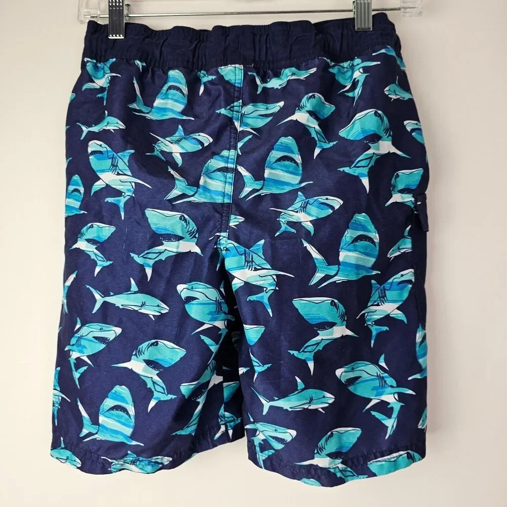 Cat & Jack Boys Swim‎ Trunks Board Shorts Sharks Blue Husky 8/10 Youth